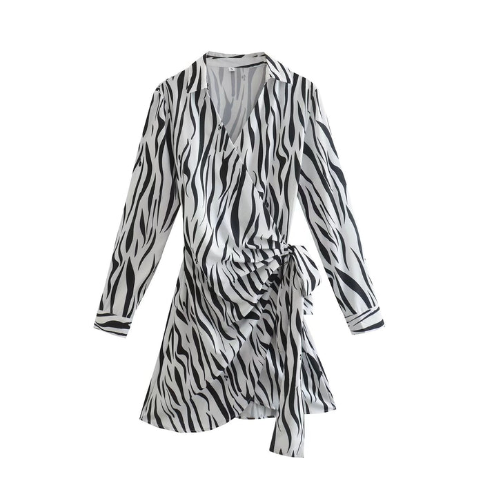 Women Clothing Pattern Print Irregular Asymmetric Loose Fashion Wrap Dress for Women