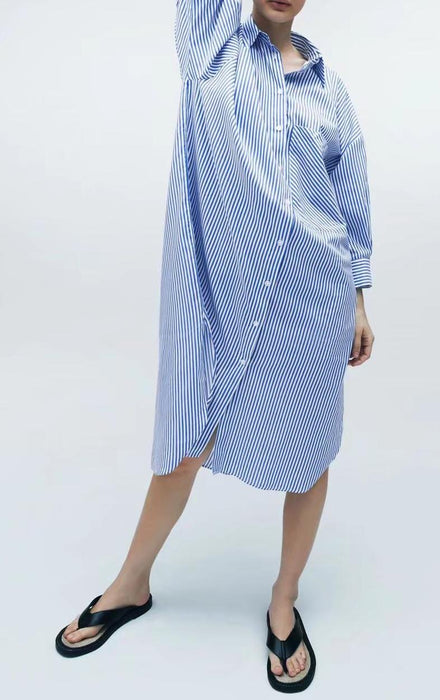 Spring Women Clothing Street Loose Casual Shirt Dress