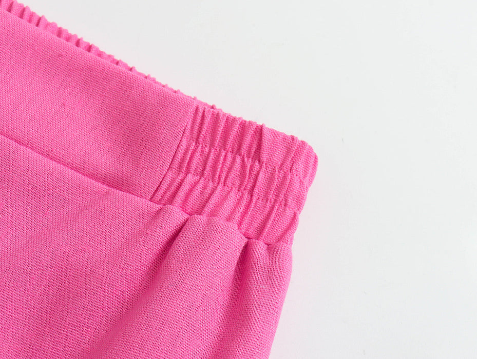 Spring Women Rose Pink Straight Long Pants