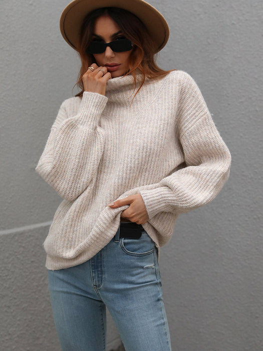 Autumn Winter Solid Color Sweater Turtleneck Pullover Loose Women Clothing Solid Color Turtleneck Sweater