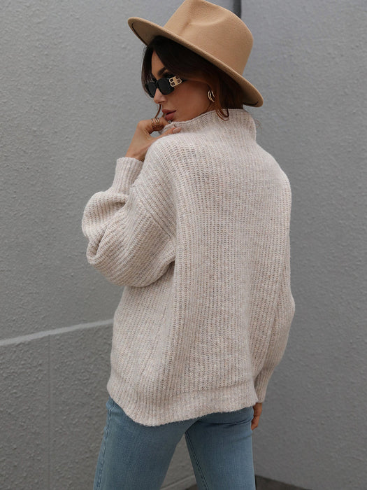 Autumn Winter Solid Color Sweater Turtleneck Pullover Loose Women Clothing Solid Color Turtleneck Sweater