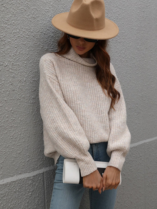 Autumn Winter Solid Color Sweater Turtleneck Pullover Loose Women Clothing Solid Color Turtleneck Sweater