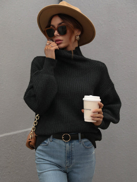 Autumn Winter Solid Color Sweater Turtleneck Pullover Loose Women Clothing Solid Color Turtleneck Sweater