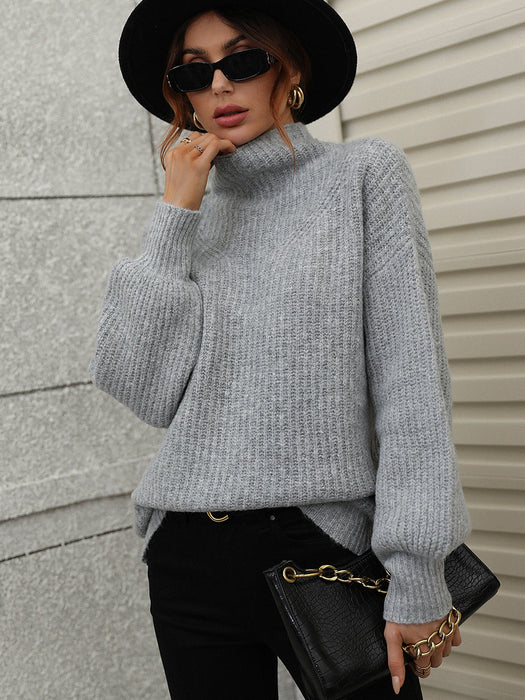 Autumn Winter Solid Color Sweater Turtleneck Pullover Loose Women Clothing Solid Color Turtleneck Sweater