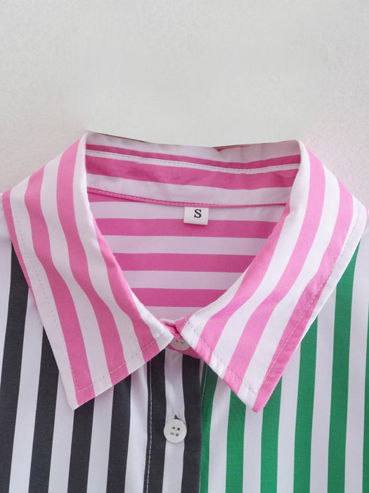 Spring Multi-Color Striped Printed Shirt Women Clothing