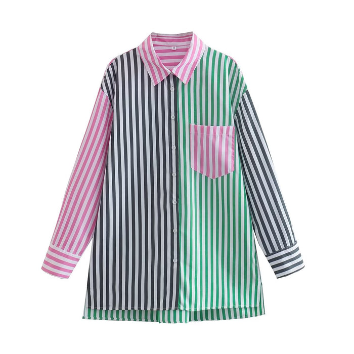 Spring Multi-Color Striped Printed Shirt Women Clothing