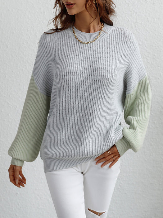 Autumn Winter round Neck Sweater Long Sleeve Striped Loose Plus Size Sweater for Women