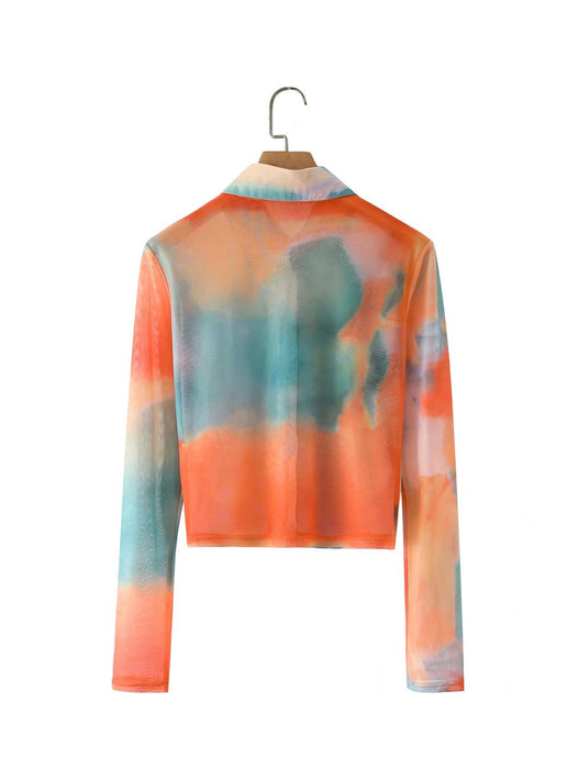 Spring Summer Tie-Dyed Long-Sleeved Shirt Loose Women Niche Elegant Graceful Collared