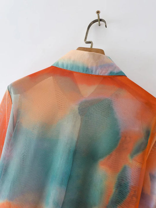 Spring Summer Tie-Dyed Long-Sleeved Shirt Loose Women Niche Elegant Graceful Collared