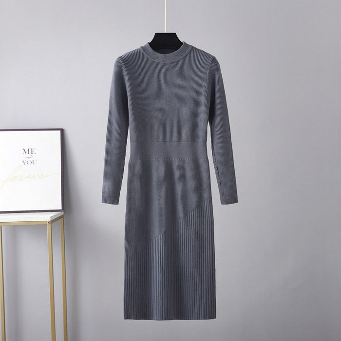 Half Turtleneck Overknee Long Sweater Autumn Winter Women Bag Hip Waist Controlled Slim Fit Slimming Base Knitting Dress