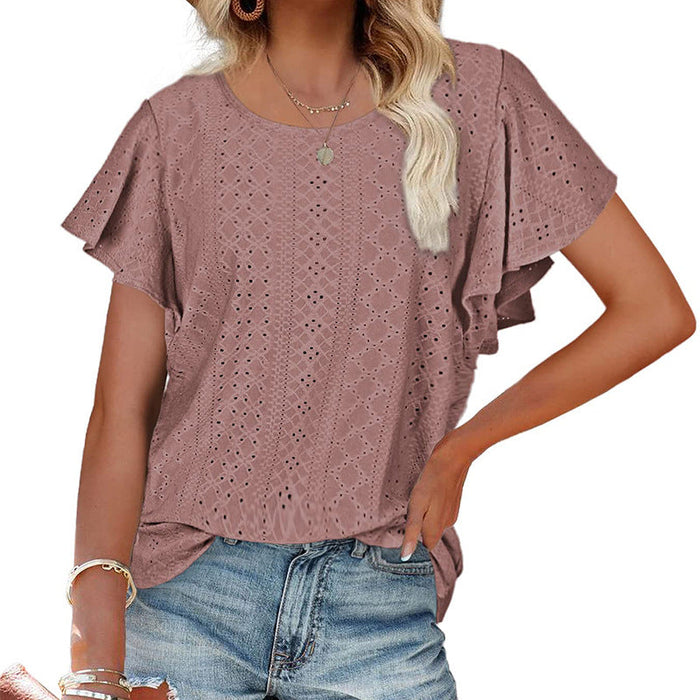 Women Clothing Summer Women T-shirt Ruffle Sleeve Casual Top