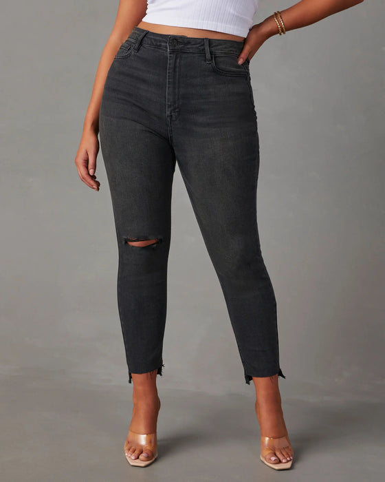 Worn Jeans Women Stretch High Waist Skinny Pants Water Washed Hole Jeans