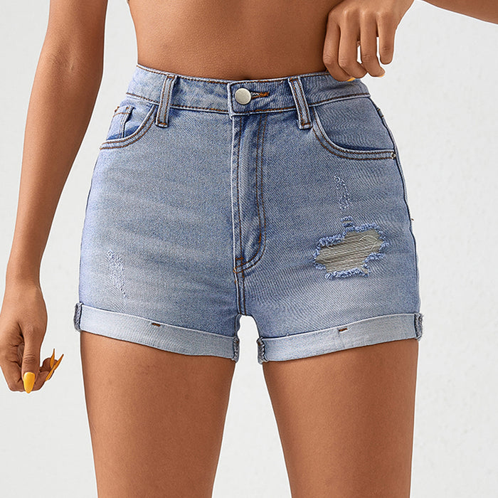 Women Shorts Summer High Waist Denim Shorts Ripped Casual Pants