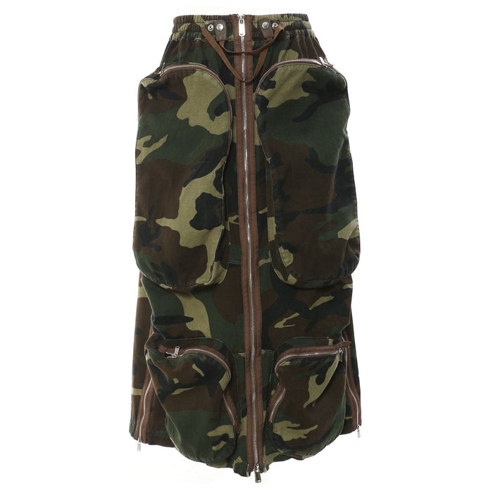 Workwear Camouflage Three Dimensional Zipper Pocket Side Slit Mid Length Skirt