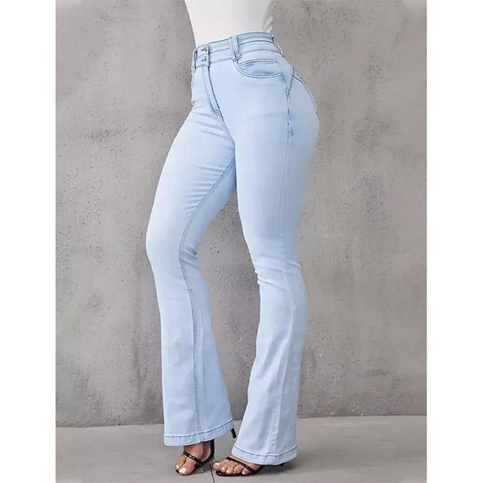 Women Clothing Hip Raise High Waist Slim Flared Jeans