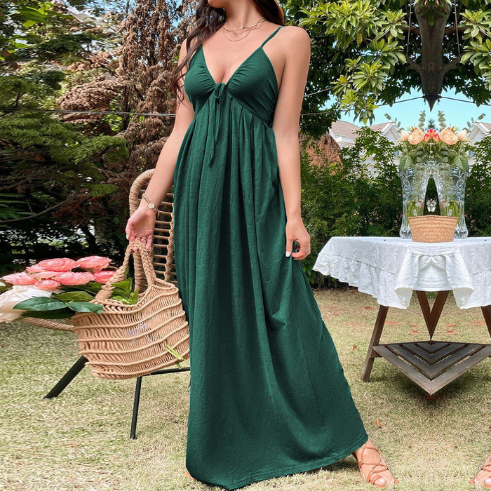 Women Clothing Holiday Beach Dress Sexy Backless Waist Trimming A line Strap Dress