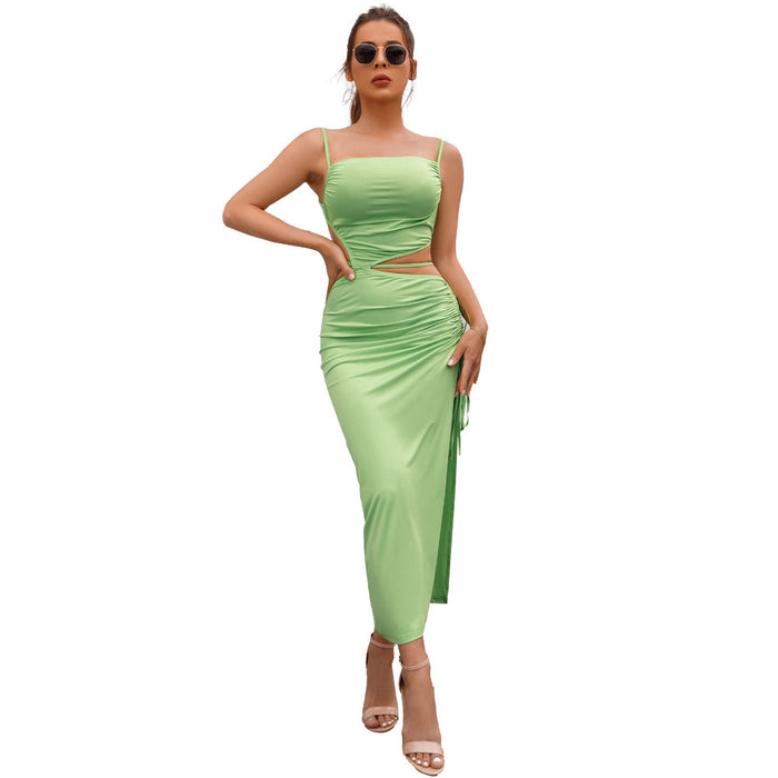 Women Clothing Summer Sexy Sleeveless Split Midi Dress Milk Silk Maxi Dress Women