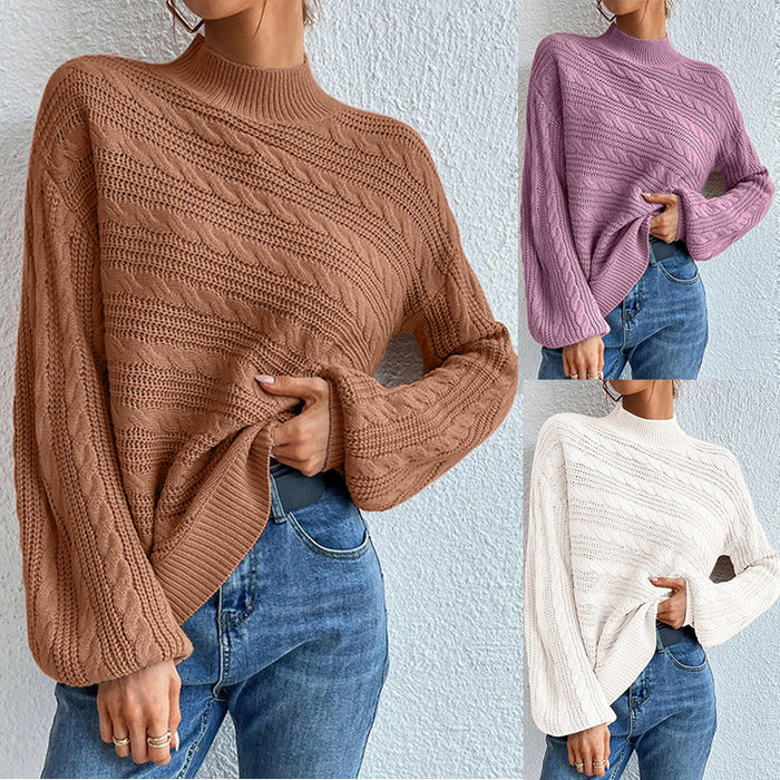 Autumn Winter Solid Color Women Top Loose round Neck Pullover Twist Sweater for Women