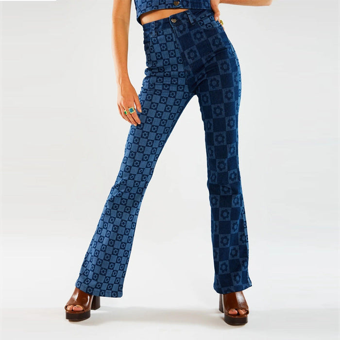 Women Wear Printing Washed Slim Fit Wide-Leg Jeans