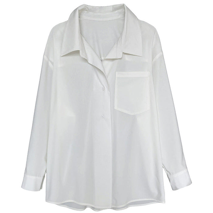 Loose Idle White Shirt for Women Spring Korean Sense of Design Back Buttoned Shirt