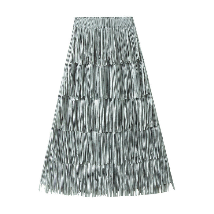 Summer High End Pleated Niche Tassle All-Matching Youthful Looking Slimming Skirt