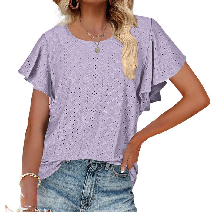 Women Clothing Summer Women T-shirt Ruffle Sleeve Casual Top