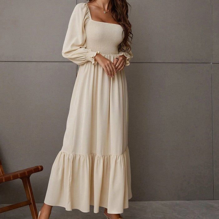 Autumn Winter Long Sleeve Ruffled High Waist Pullover Tight Dress