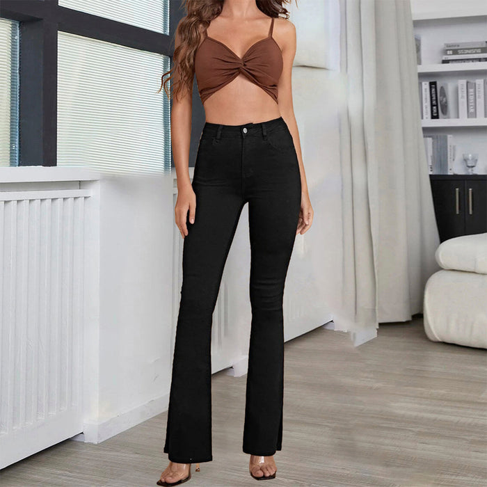 Jeans Women Women Clothing Micro Elastic High Waist Black White Bootcut Trousers