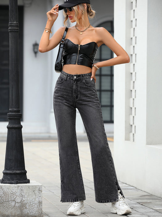 Women Clothing Trendy Thin Looking Casual High Waist Loose Denim Length