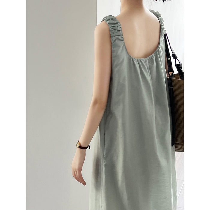 Design Sleeveless Dress Summer Lace up U Neck Backless Mid Length Vest Dress