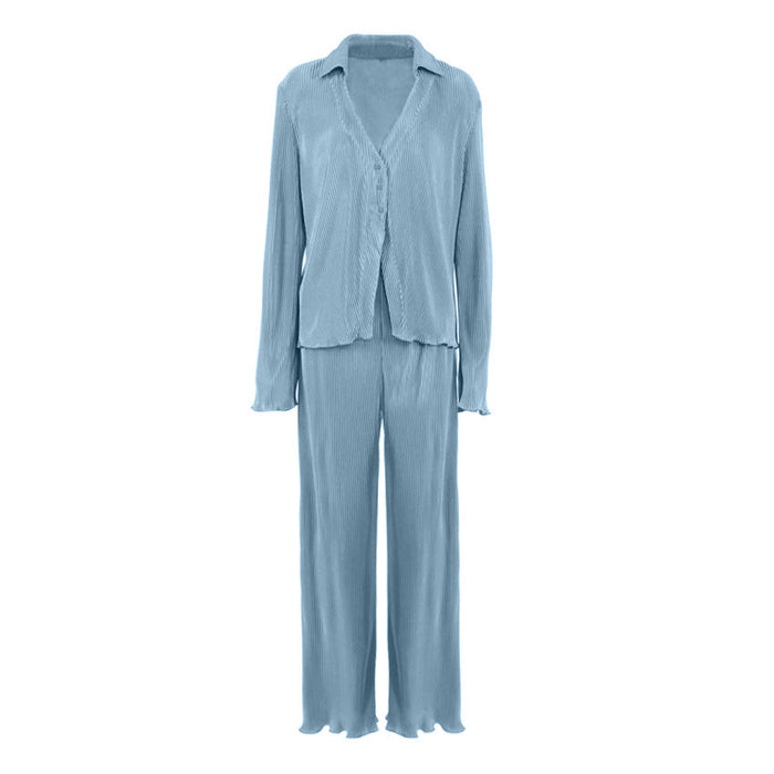 Summer Pleated Pajamas Suit Retro Loose Casual Outdoor Women Home Confinement Clothing