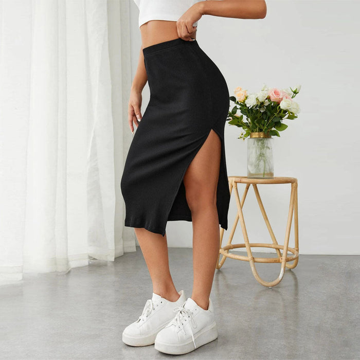 Women Clothing Elastic Waist Bag Hip Slit Elastic Feeling Skirt