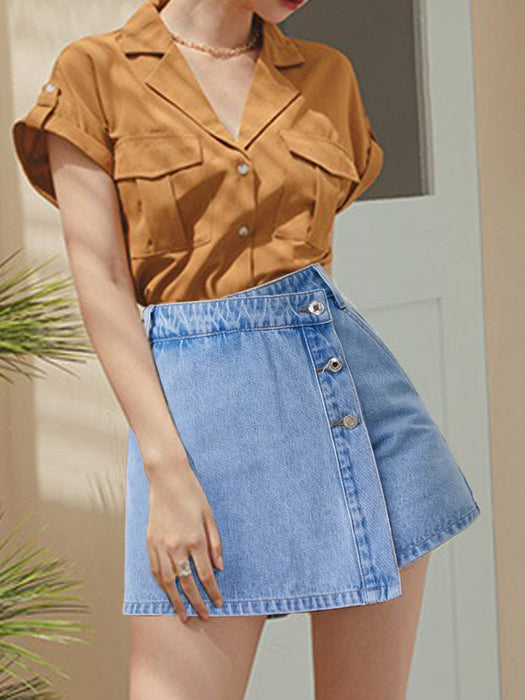 Slit Women Net Denim Shorts Skirts