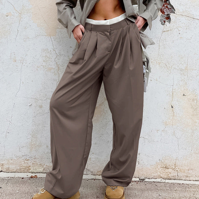 Fall Brown High Waist Trousers Design Contrast Color Loose Harem  WorkPants Minority All Match Women Clothing