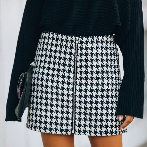 Autumn Winter Office Houndstooth Skirt A Line Skirt  Women