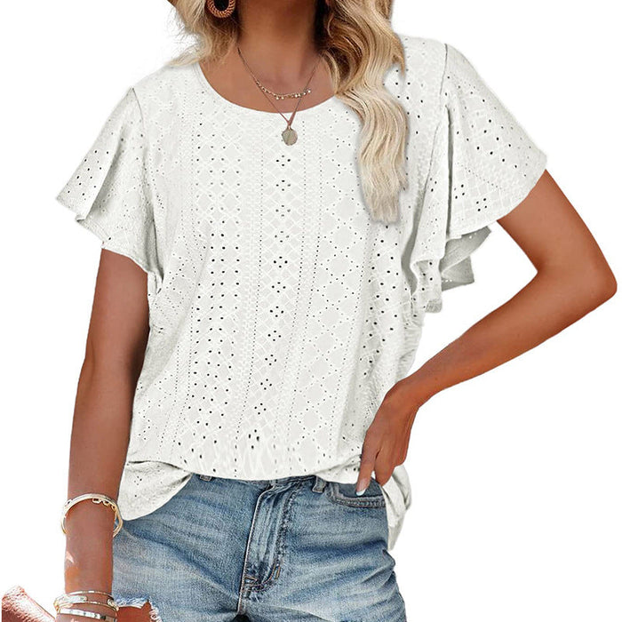 Women Clothing Summer Women T-shirt Ruffle Sleeve Casual Top