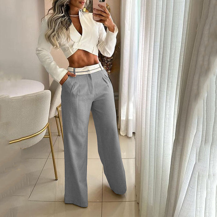 Ladies Suit Summer Casual Solid Color Loose Trousers Two Piece Set