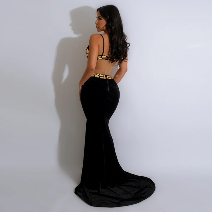 Autumn Clothing Sexy Backless Spaghetti Straps Sequin Mop Dress Sequined Dress for Women