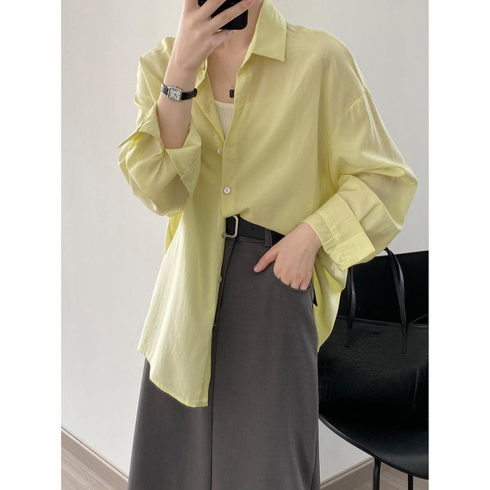 Thin Tencel Sun Protection Shirt for Women Autumn Loose Slimming Casual Long Sleeve Shirt