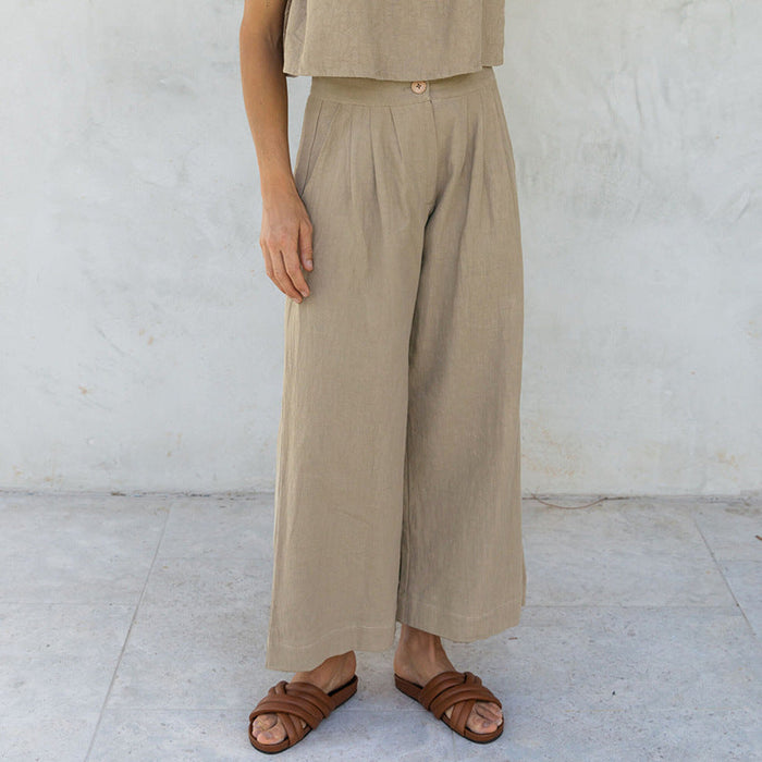 Spring Summer Korean Artistic Straight Leg Pants Cotton Linen Office Cropped Wide Leg Pants Special  Casual Pants