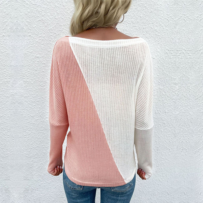 Autumn Women Clothing Pullover Multicolor off Neck Thin Pink Sweater