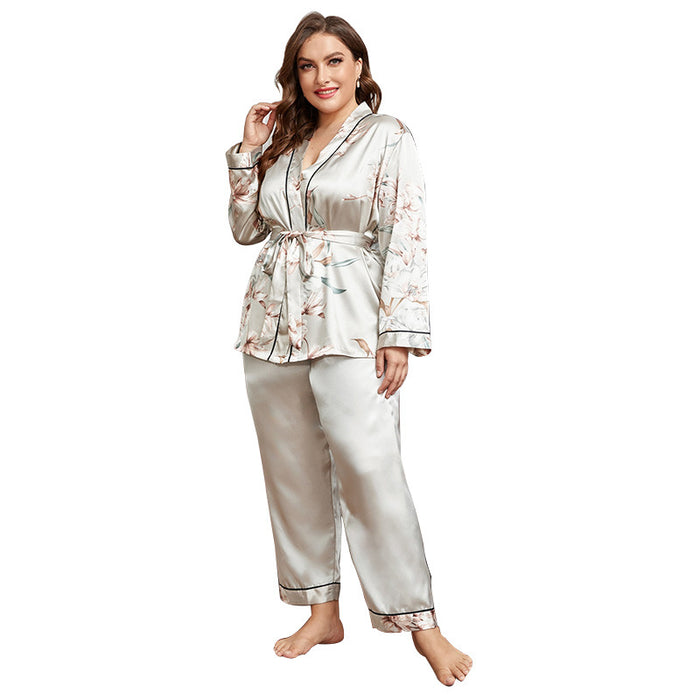 plus Size Pajamas Women Cardigan Lace up Nightgown Pajama Pants Casual Loose Home Women Suit