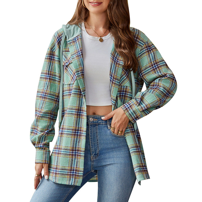 Women Clothing Autumn Winter Women Casual Hoodie Plaid Shirt