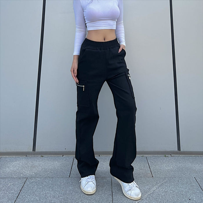 Trendy Women Pants Trendy Cargo Pants Pocket Zipper Trousers Loose Street Straight Leg Pants Mop Trousers