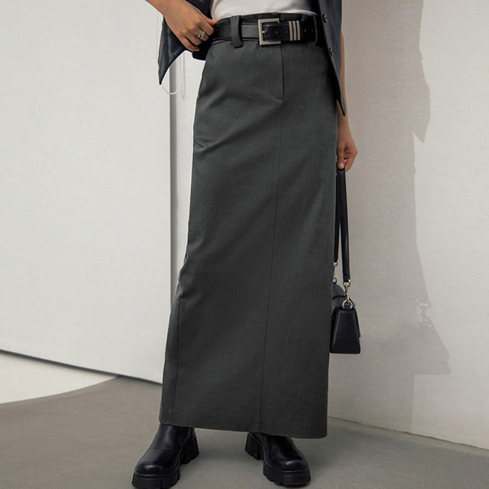 Gray Office Workplace Split High Waist Straight Skirt Autumn Dress