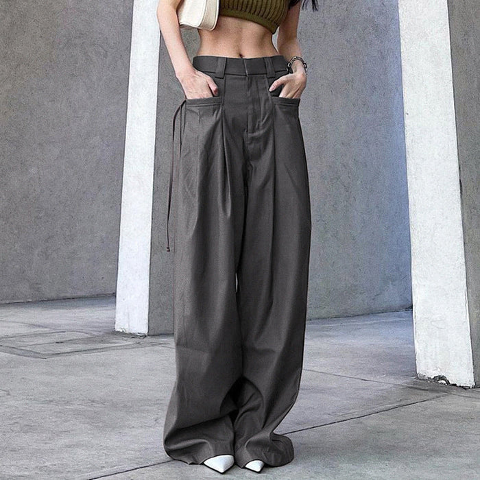 Solid Color Loose Straight Pocket Casual Woven Trouser Summer