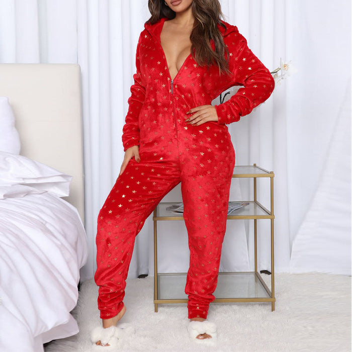 Autumn Winter Christmas Plaid Pajamas Home Wear Hooded Casual Pajamas