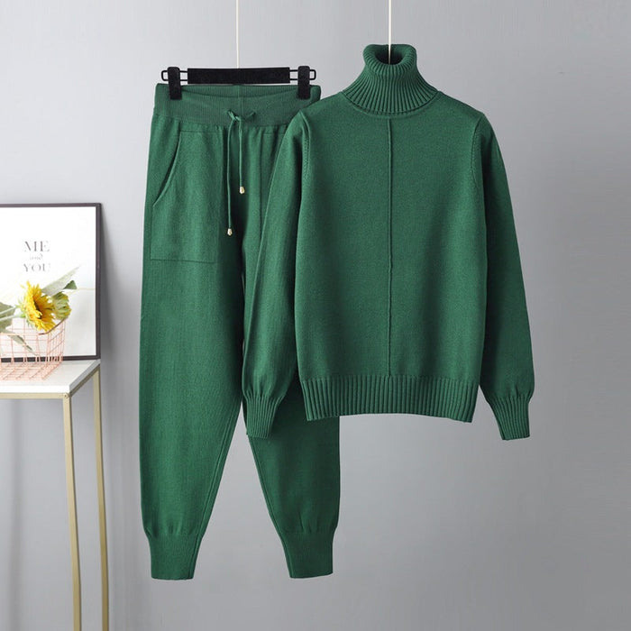 Casual Set Autumn Winter Turtleneck Solid Color Sweaters Two Piece Set