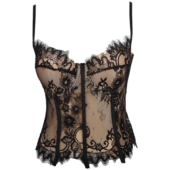 Summer Thin Boning Corset Strap Waist Tight Sexy Lace Bottoming Vest Bra-Free Can Be Worn outside Sexy Mesh Shirt