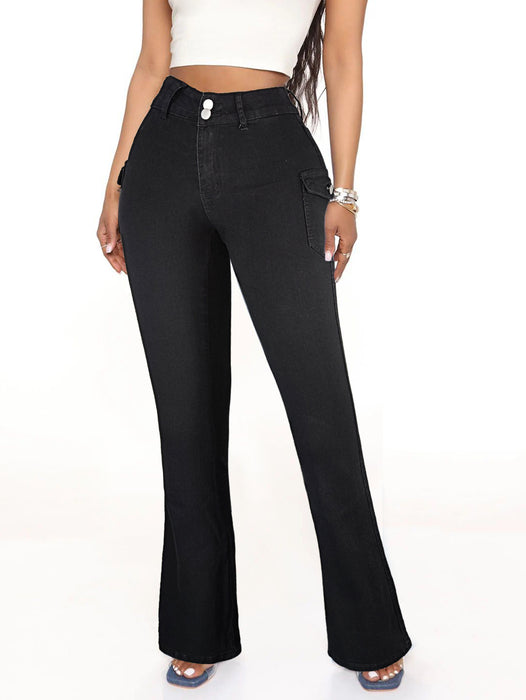 Women Wear High Waist Double Button Slim Jeans Bootcut Trousers